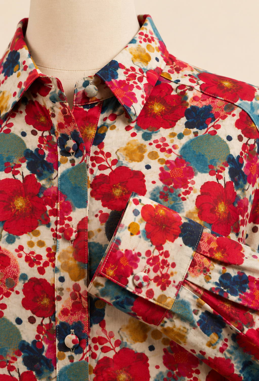 Chemise Fleurie - Rouge et bleue