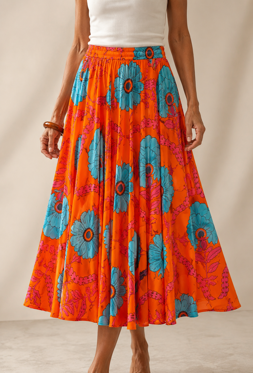 Jupe Longue Florale - Orange