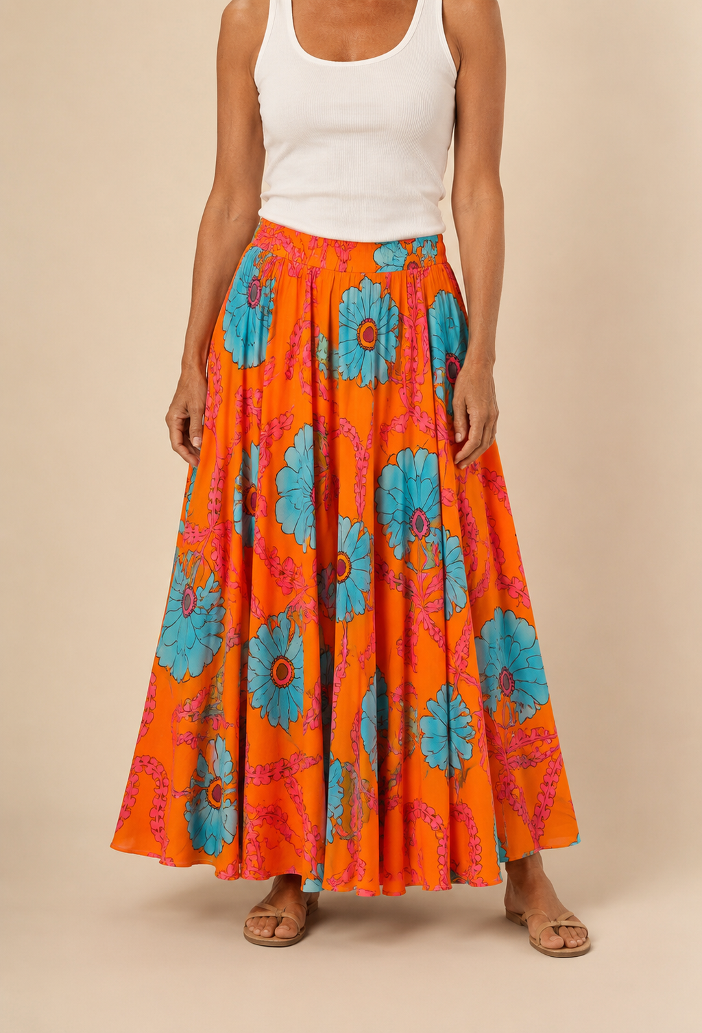 Jupe Longue Florale - Orange