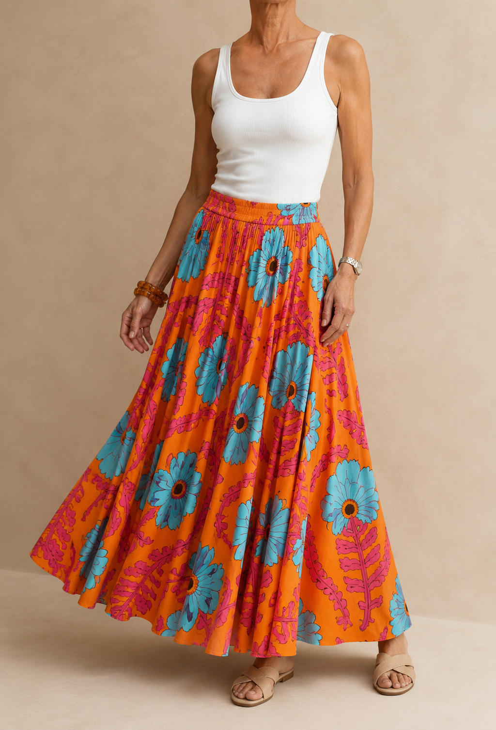 Jupe Longue Florale - Orange
