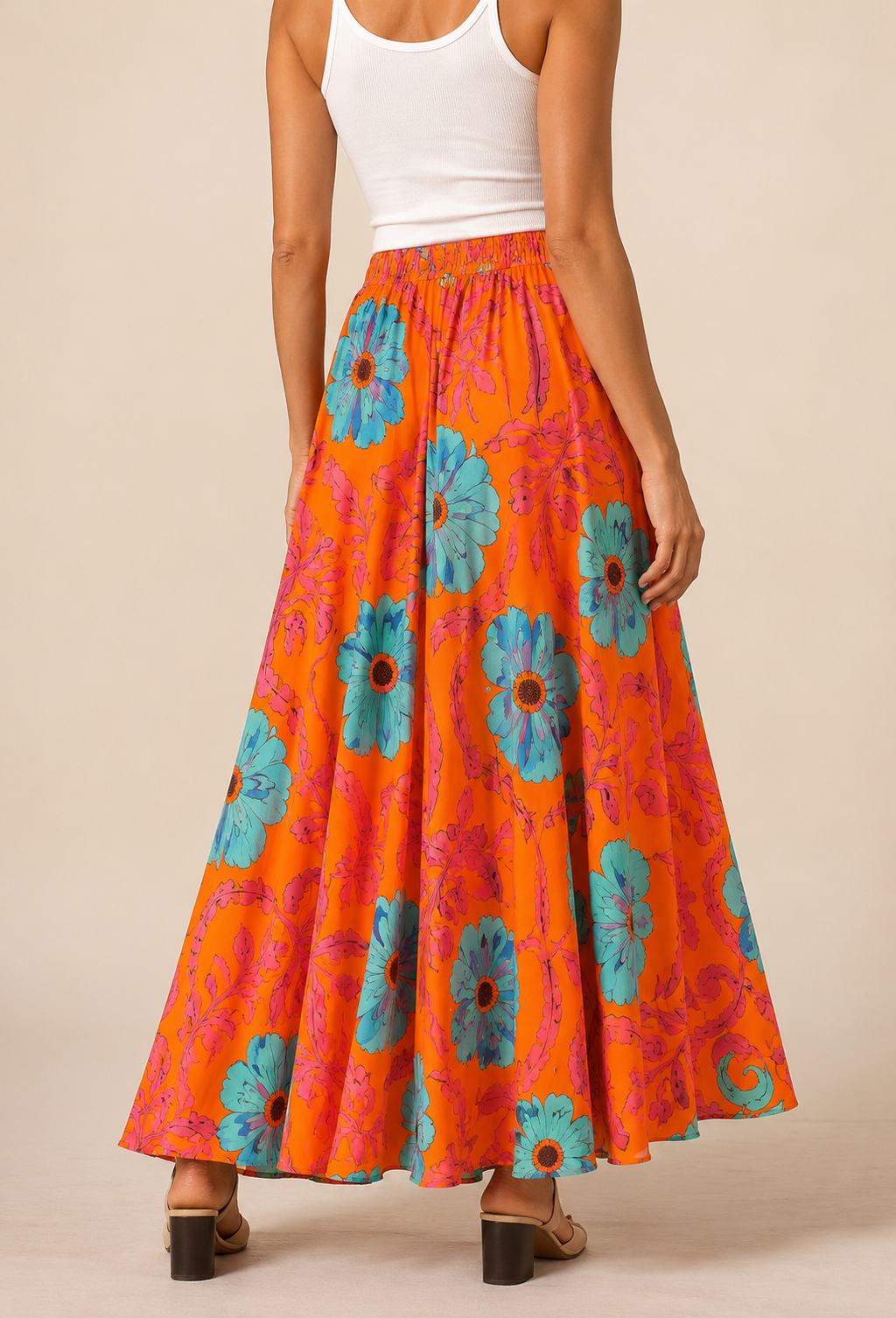 Jupe Longue Florale - Orange
