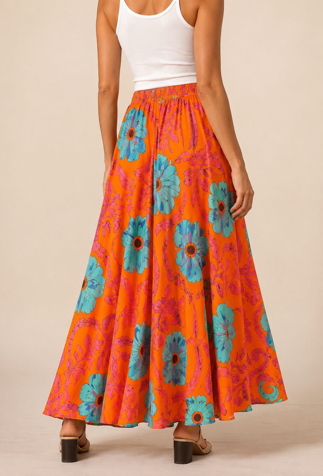 Jupe Longue Florale - Orange