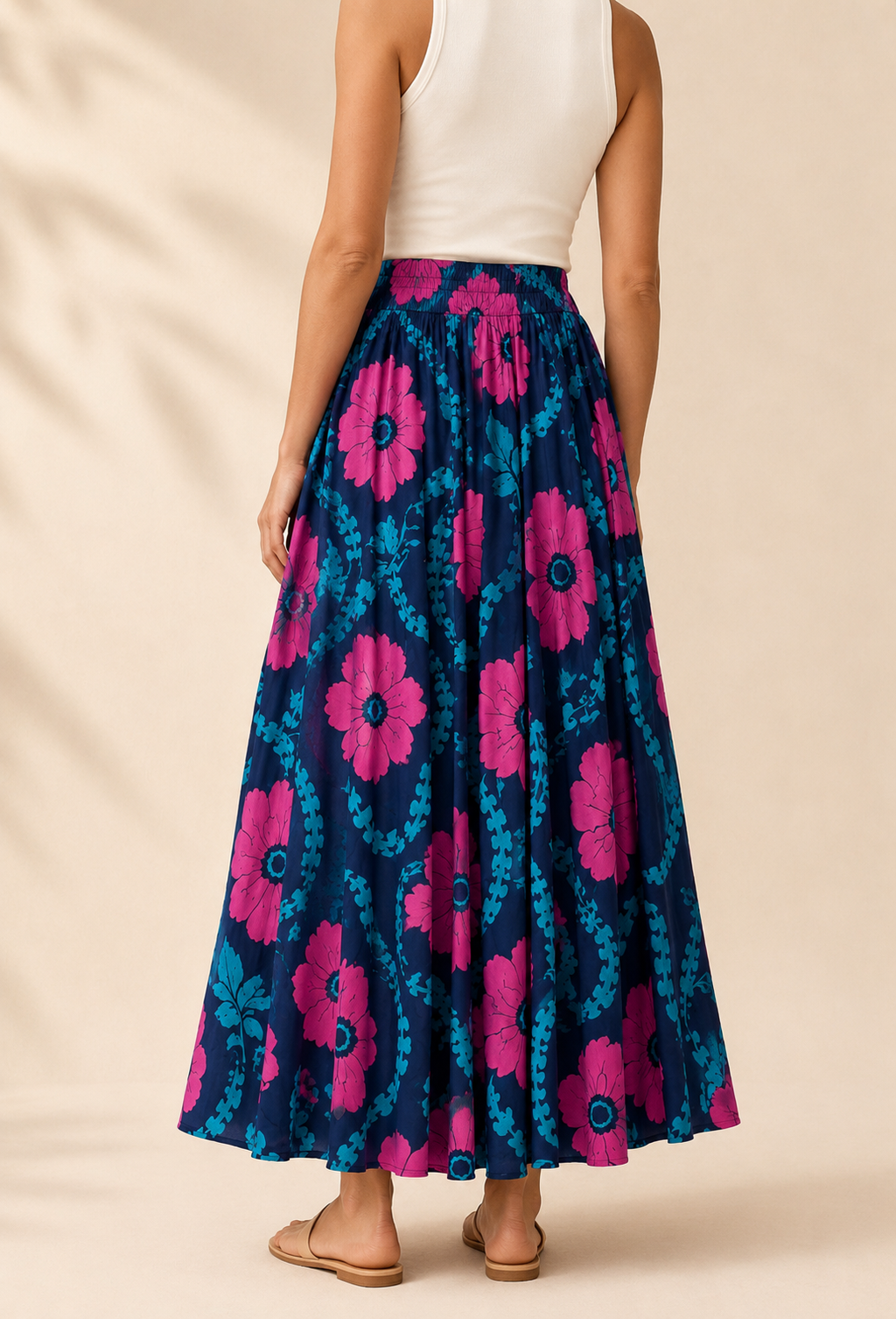Jupe Longue Florale - Bleue
