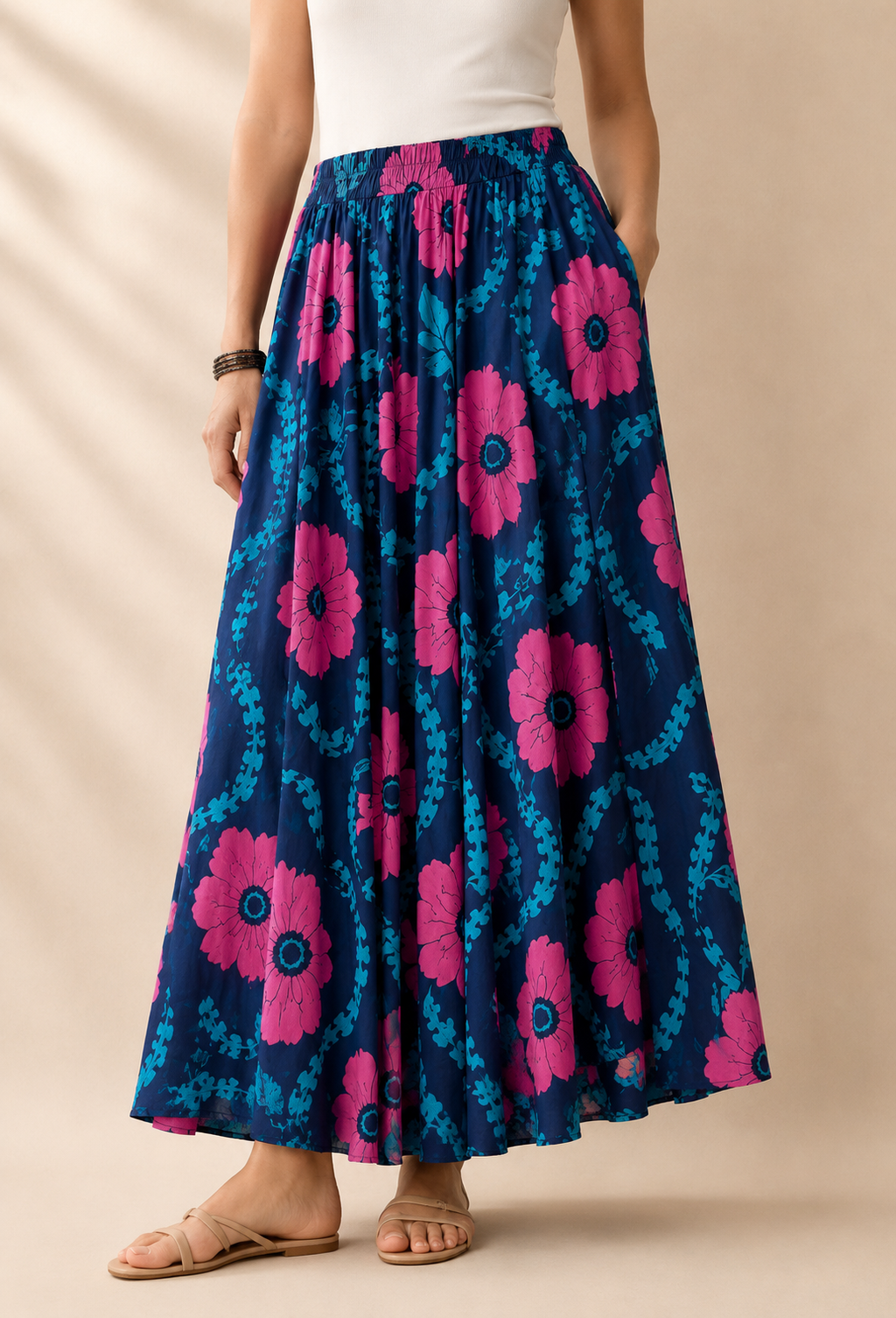 Jupe Longue Florale - Bleue