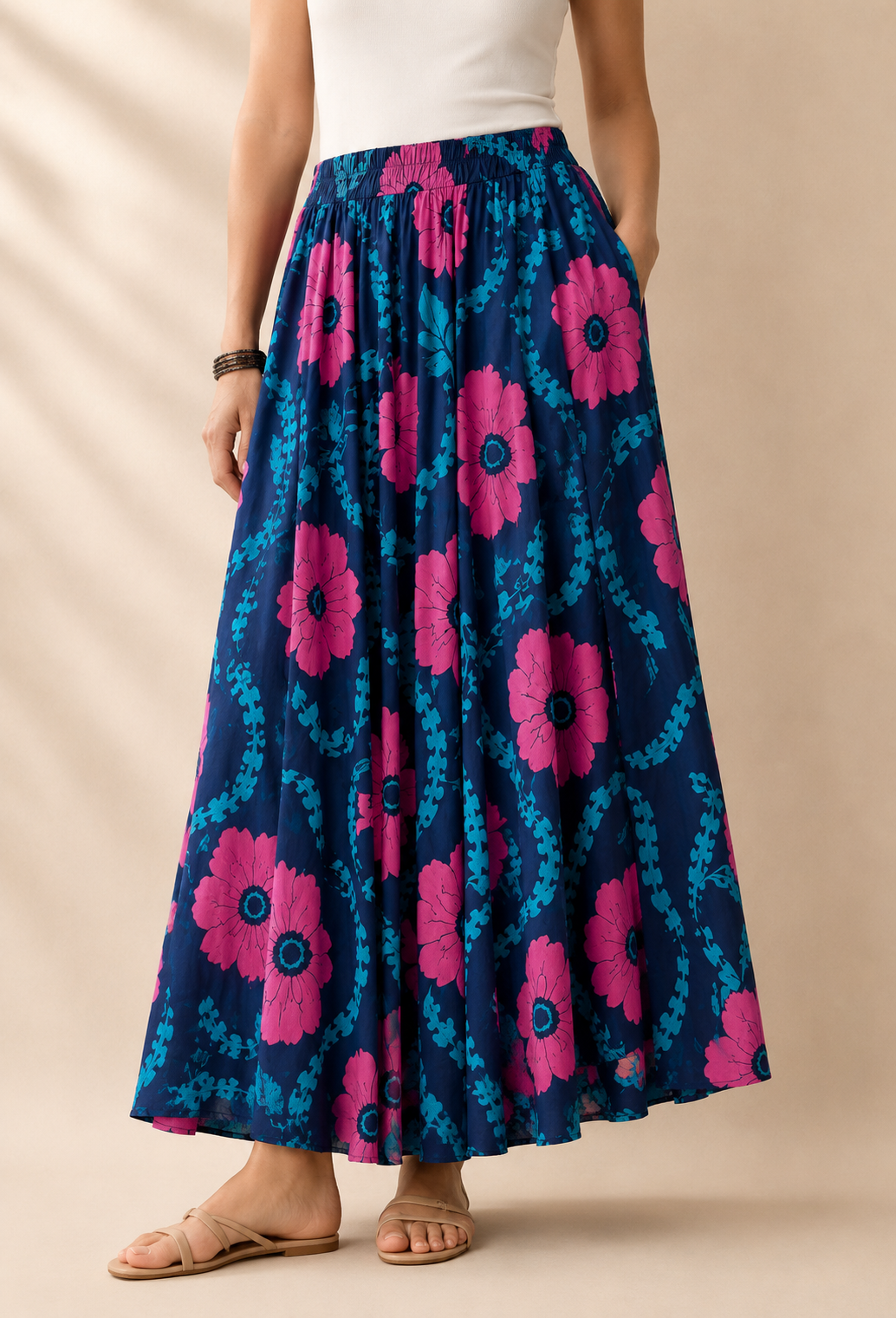 Jupe Longue Florale - Bleue
