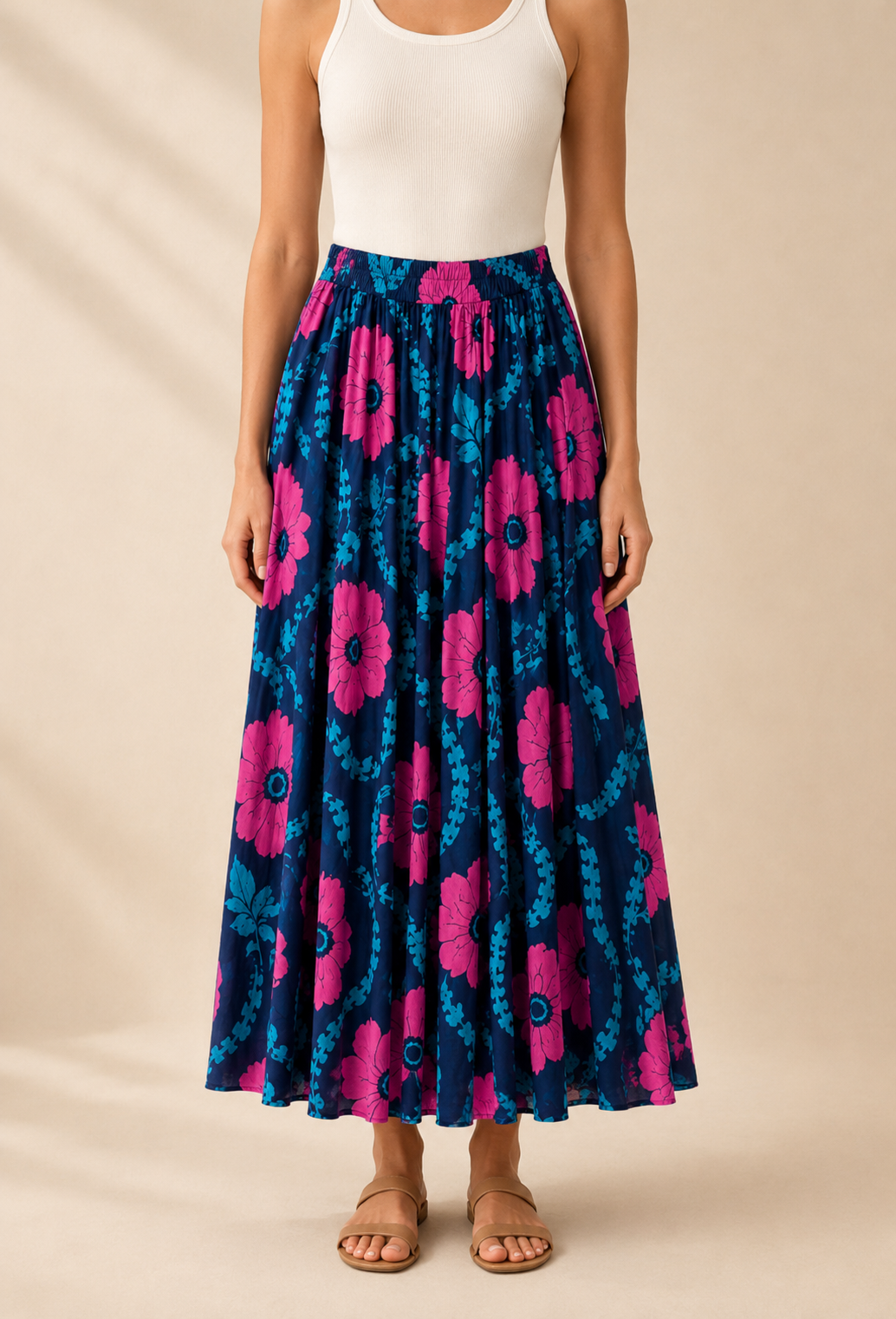 Jupe Longue Florale - Bleue