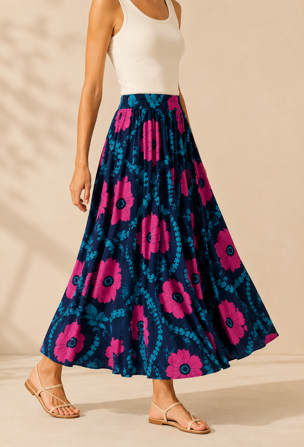 Jupe Longue Florale - Bleue