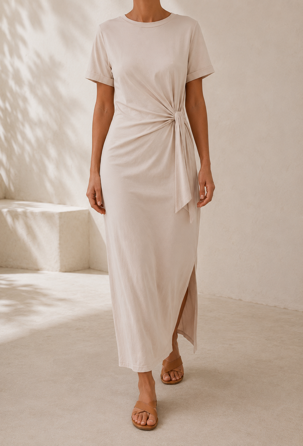 Robe Longue Nouée - Beige