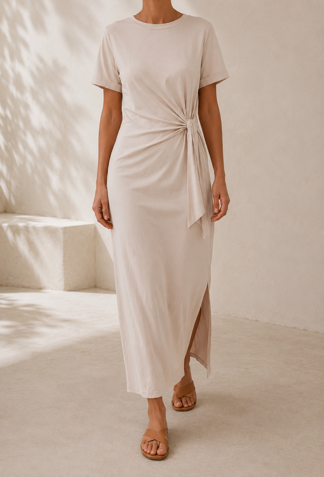 Robe Longue Nouée - Beige