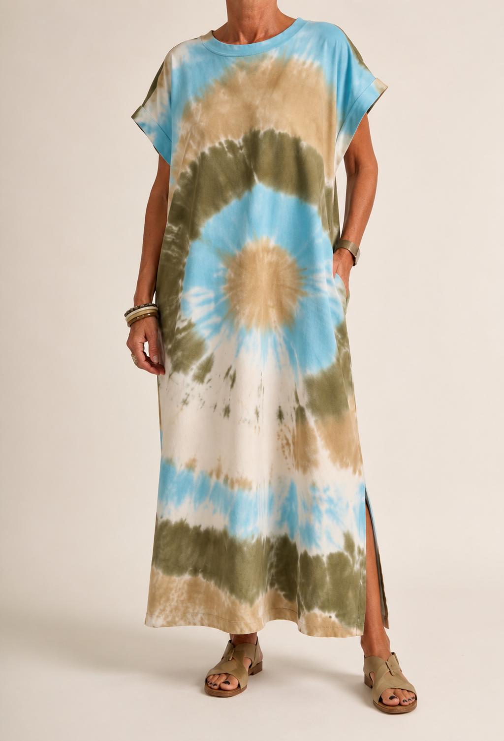 Robe Longue Tie and Dye - Bleu ciel et Kaki