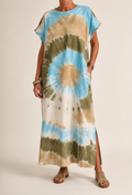 Robe Longue Tie and Dye - Bleu ciel et Kaki