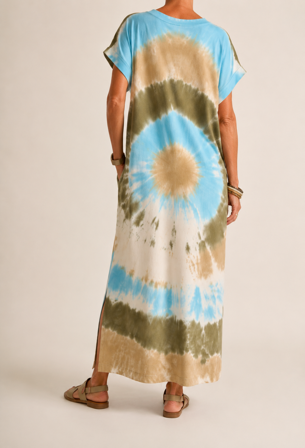 Robe Longue Tie and Dye - Bleu ciel et Kaki