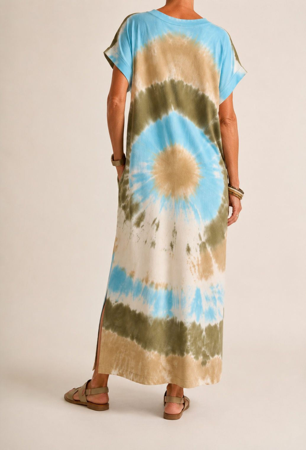 Robe Longue Tie and Dye - Bleu ciel et Kaki