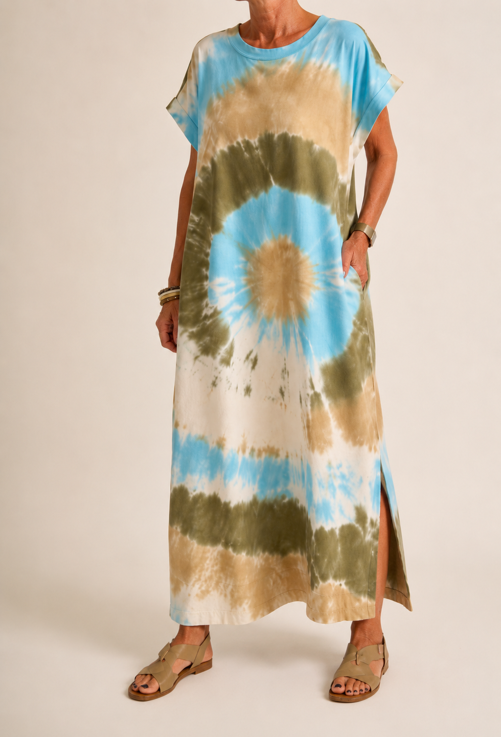 Robe Longue Tie and Dye - Bleu ciel et Kaki