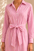 Robe Chemise Rayée - Rose et Blanc