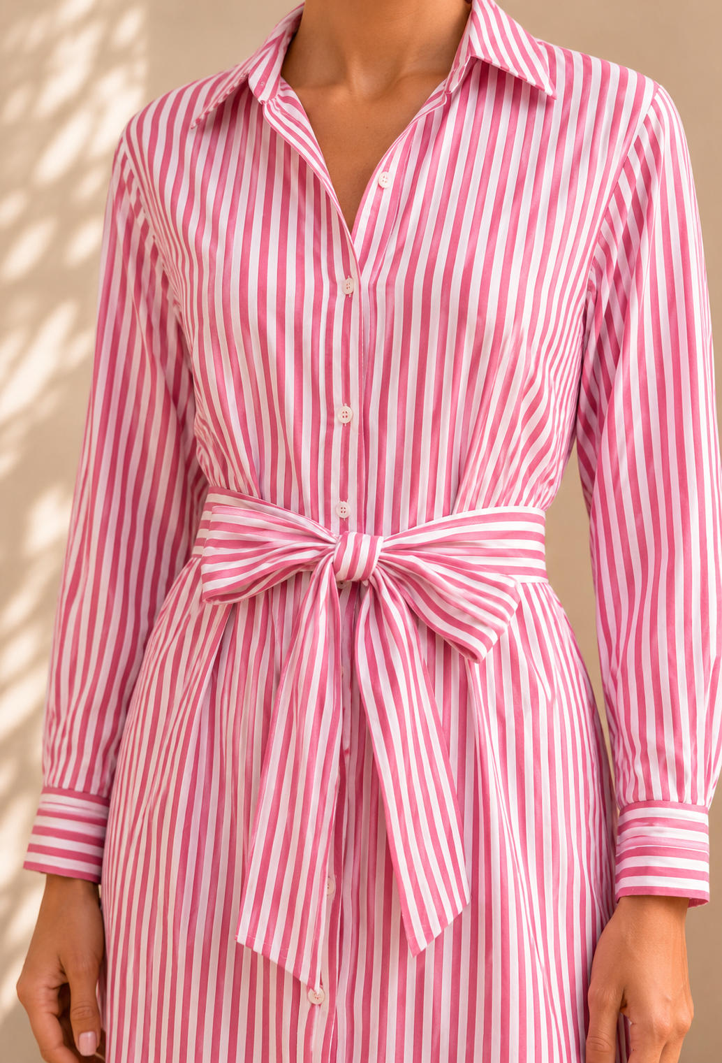 Robe Chemise Rayée - Rose et Blanc