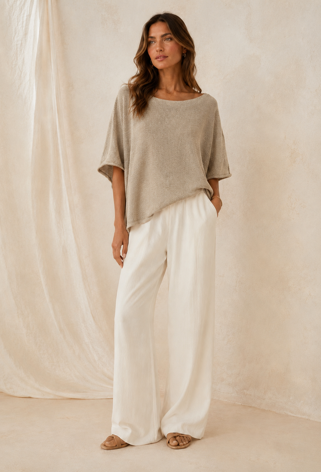 Haut Maille Coton Oversize - Beige