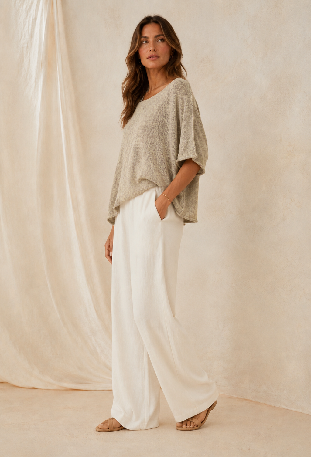 Haut Maille Coton Oversize - Beige